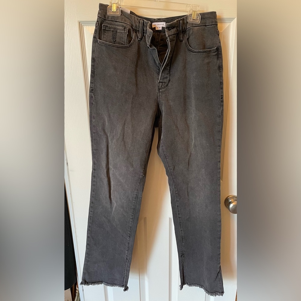 Good American Frayed hem distressed black skinny jeans